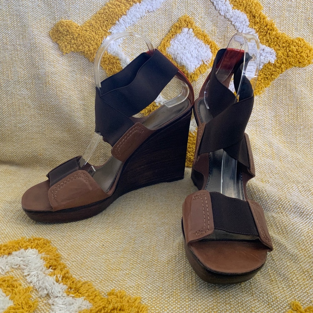 Theory Women's Piranha Leather Yeva Heels Wedge Sandal SIZE 40.5 (US 10.5)